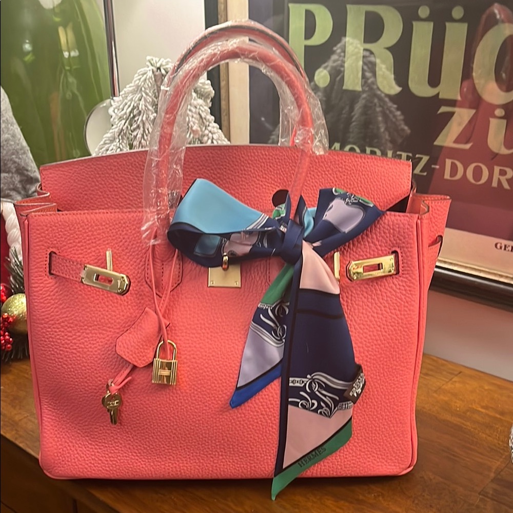 Pink Satchel with Gold Hardware and Front Flap Closure